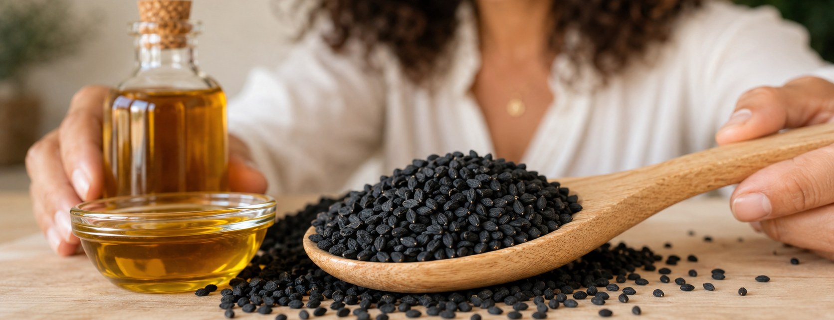 Zwartzaadolie, een van de ingrediënten in de Hair Food + Grow